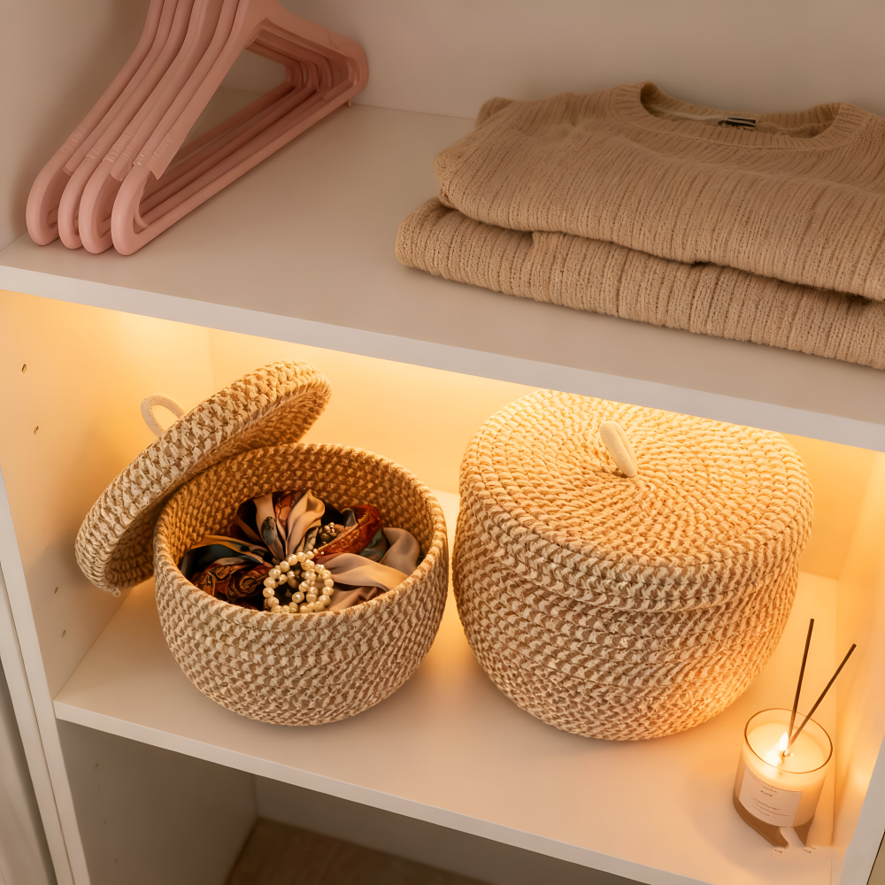 Handwoven Storage Basket | Round Woven Basket | Boho Style | CasaWeave