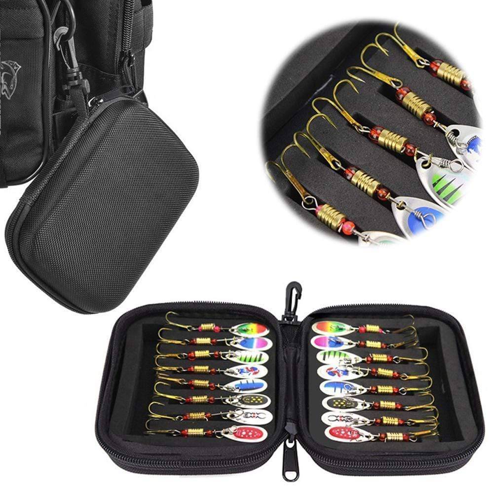 Set of Spoon Baits with Sequins for Fishing, Includes Storage Case