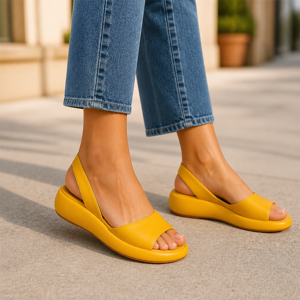 SerenStep™ – Cushioned Leather Slingback Wedge Sandals with Open Peep Toe