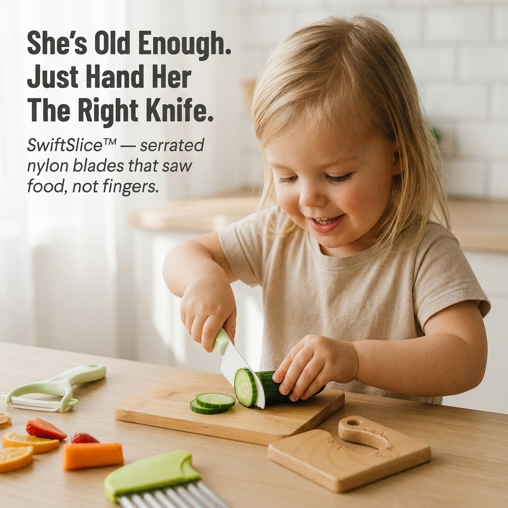 SwiftSlice™ — Let Your Toddler Slice Real Veggies Without Slicing Their Fingers