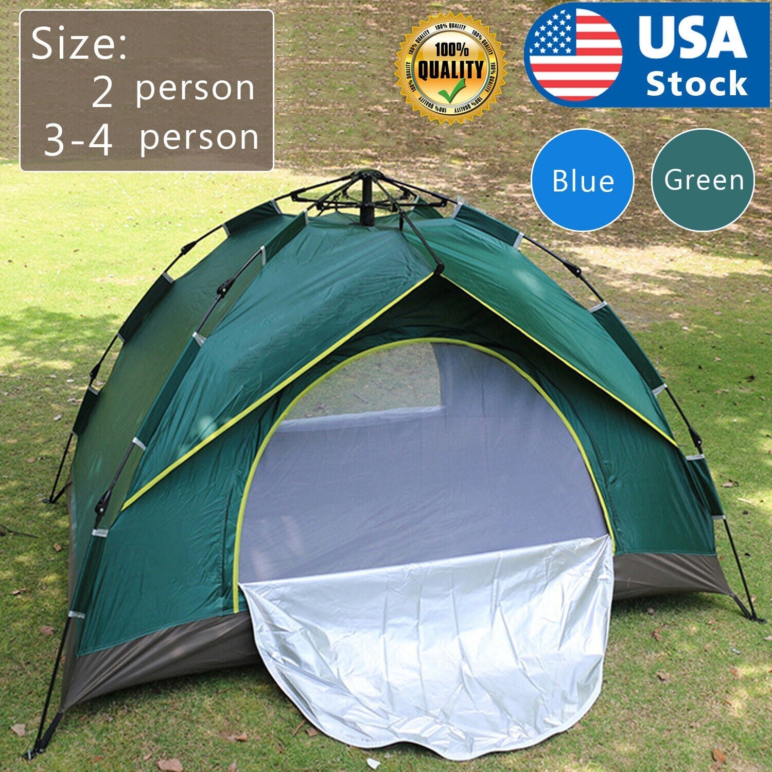 Waterproof Pop-Up Tent for Camping - Green Instant Setup