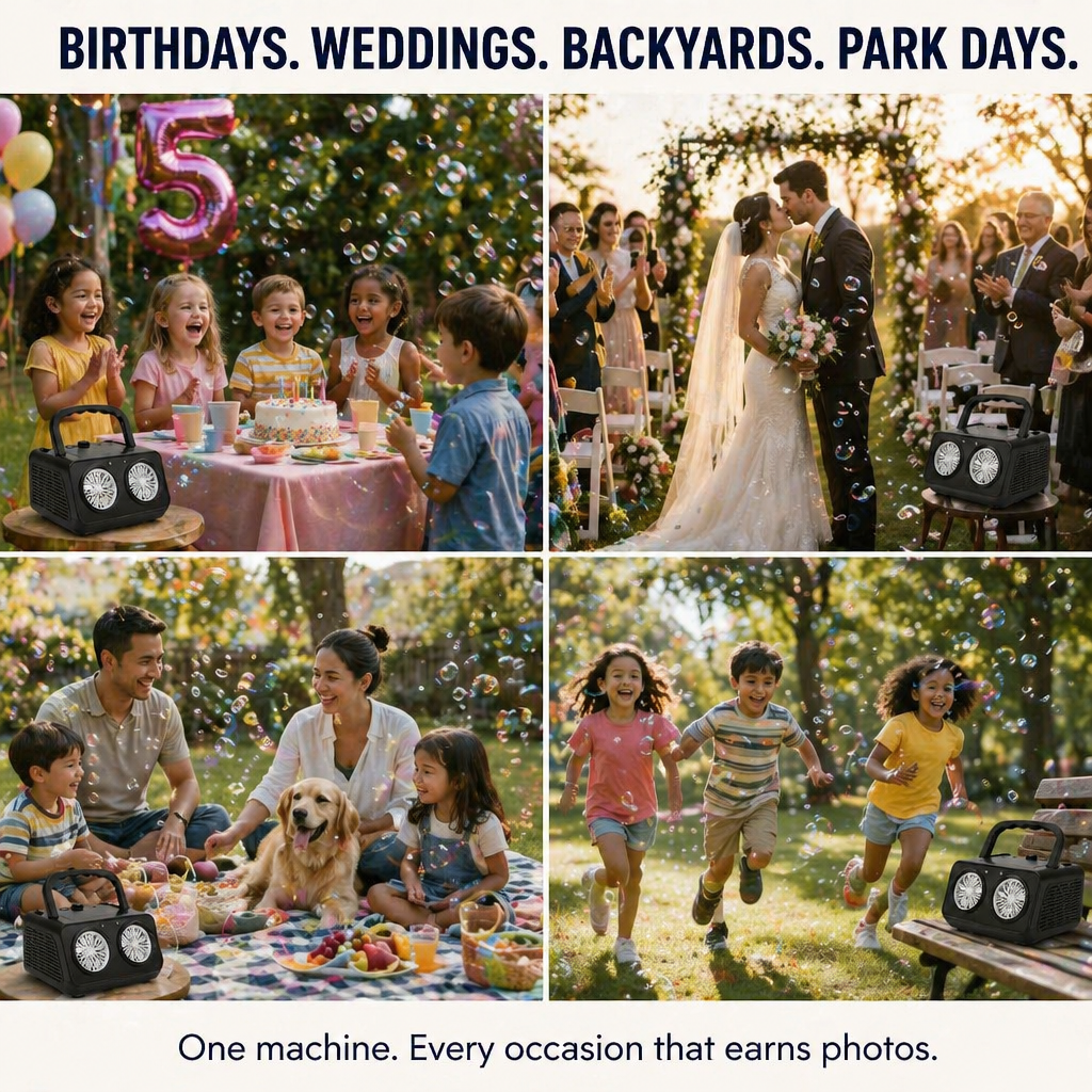 BubblyRush™ — Flood Any Backyard Party With a Twin-Disc Bubble Storm