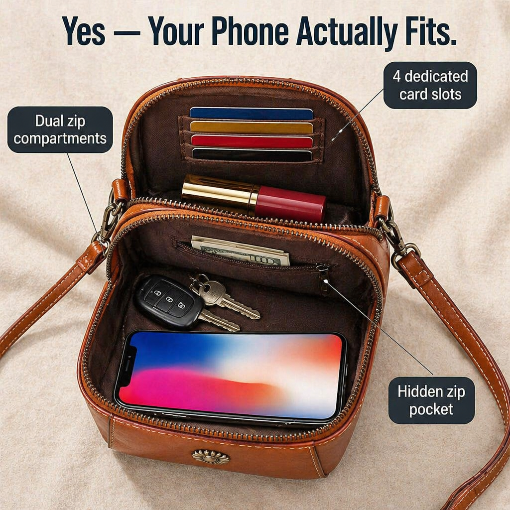 VividAura™ — Carry Phone, Cards & Lipstick in One Soft-Leather Crossbody