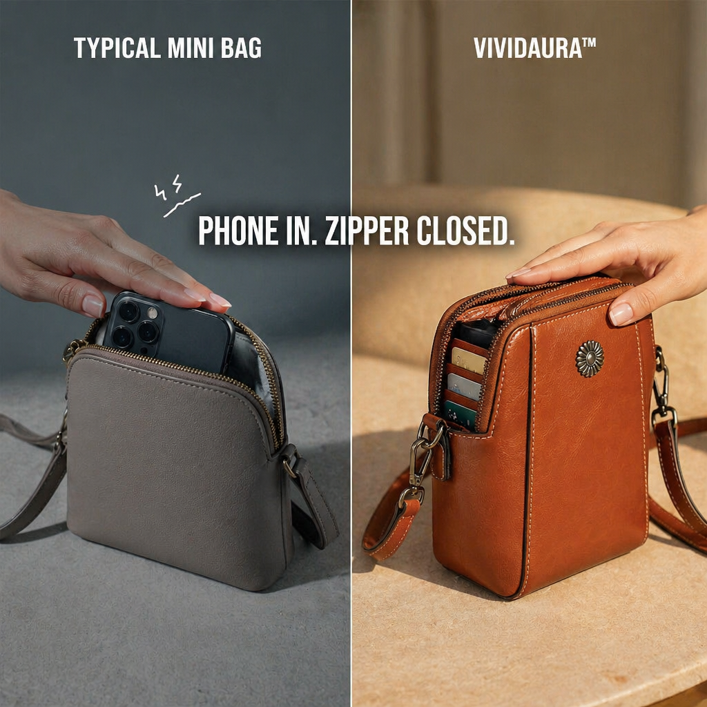 VividAura™ — Carry Phone, Cards & Lipstick in One Soft-Leather Crossbody