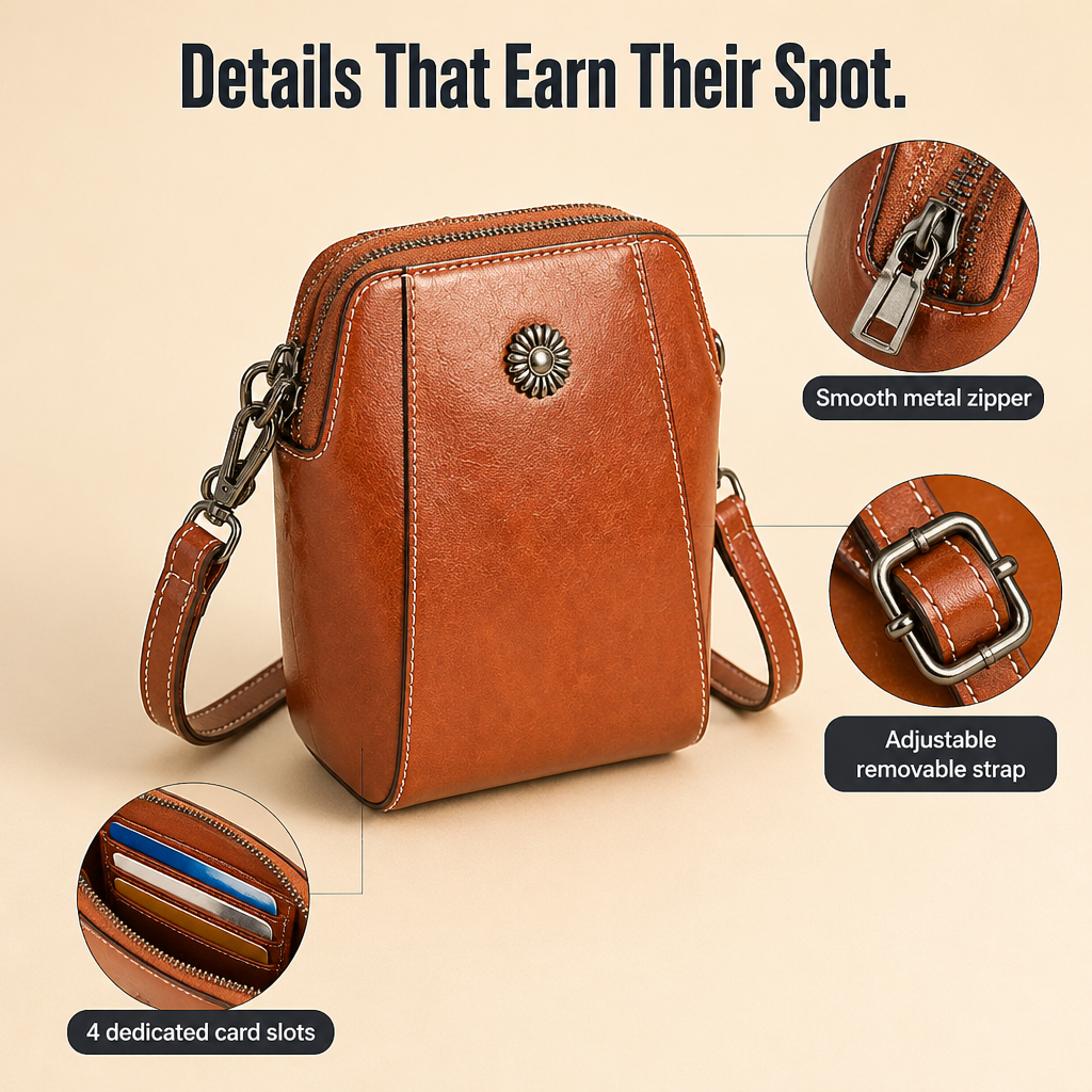 VividAura™ — Carry Phone, Cards & Lipstick in One Soft-Leather Crossbody