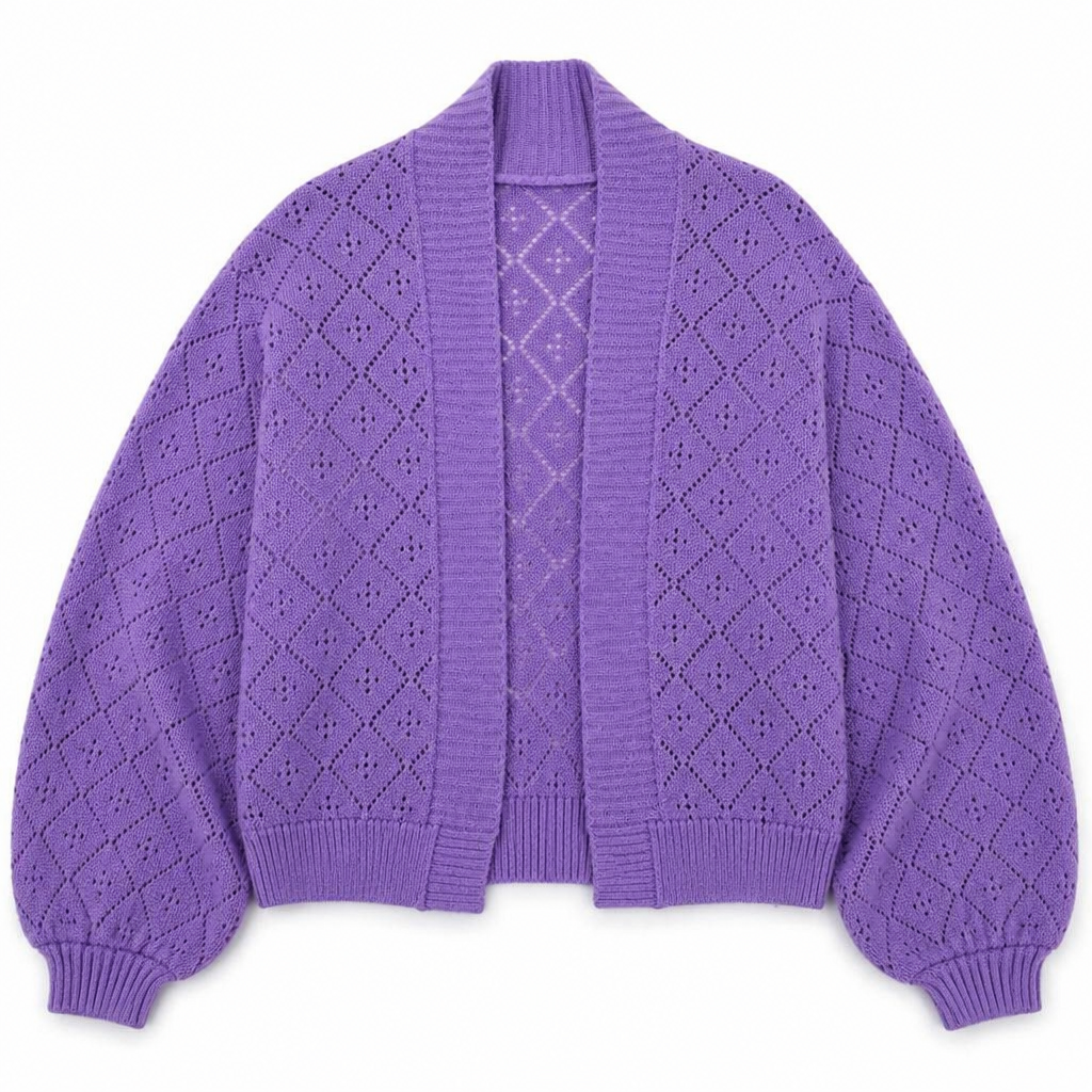 AerieLuxe™ – Open-Front Hollow Knit Shawl Cardigan with Lantern Sleeves