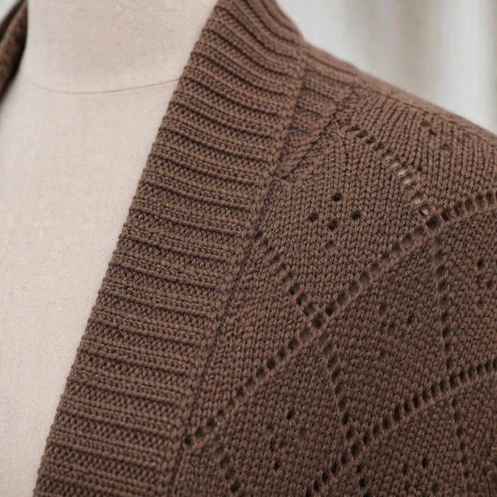 AerieLuxe™ – Open-Front Hollow Knit Shawl Cardigan with Lantern Sleeves