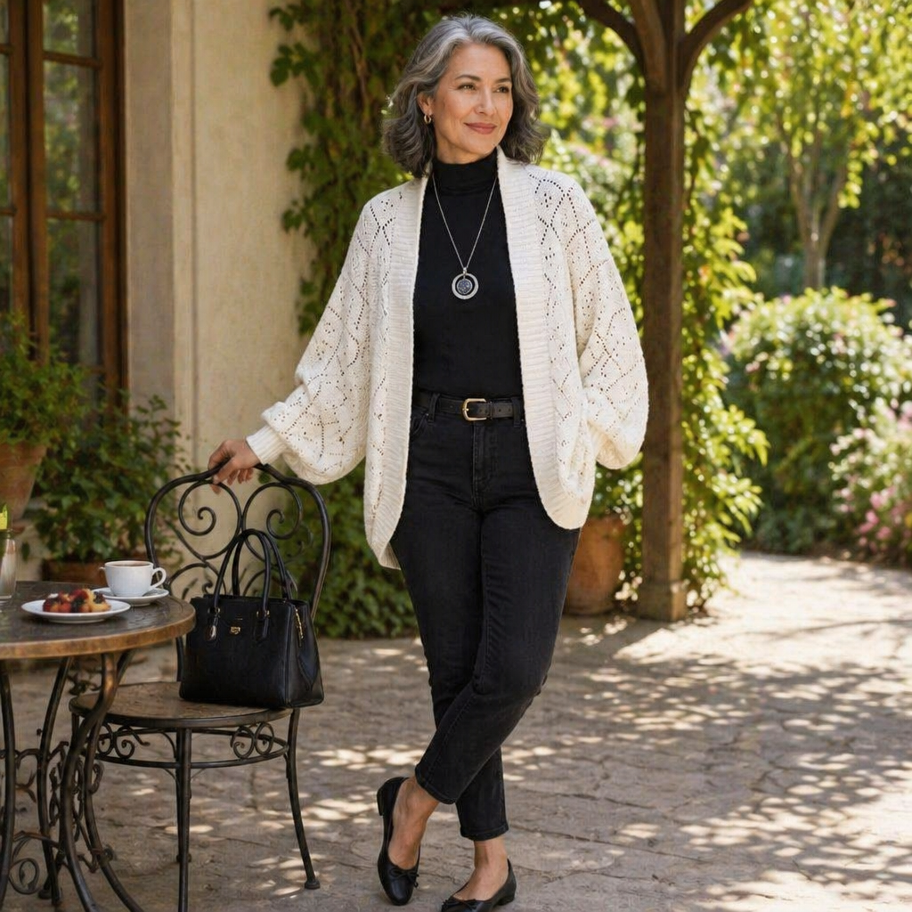 AerieLuxe™ – Open-Front Hollow Knit Shawl Cardigan with Lantern Sleeves