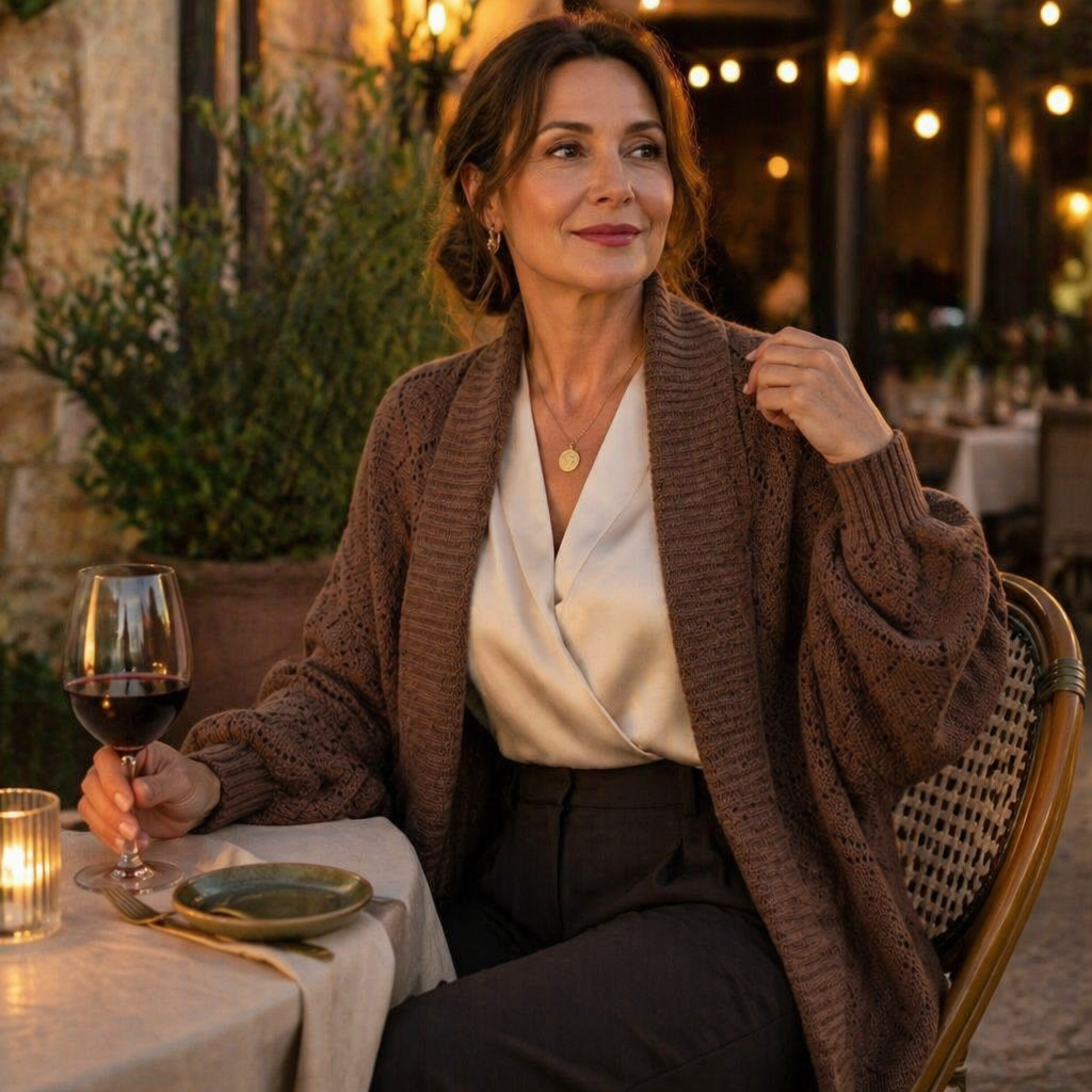 AerieLuxe™ – Open-Front Hollow Knit Shawl Cardigan with Lantern Sleeves