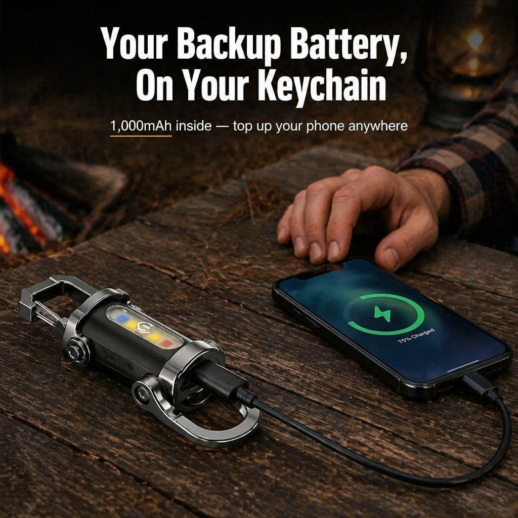 LumaVibe™ Keychain Flashlight — Carry 1,200 Lumens and Backup Phone Power on Your Keys