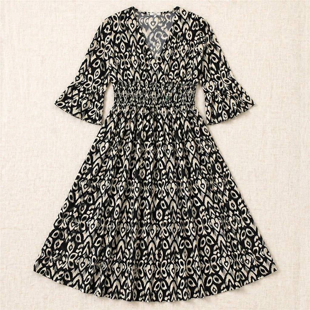 Majestella™ – Flowy V-Neck Smocked-Waist Midi Dress