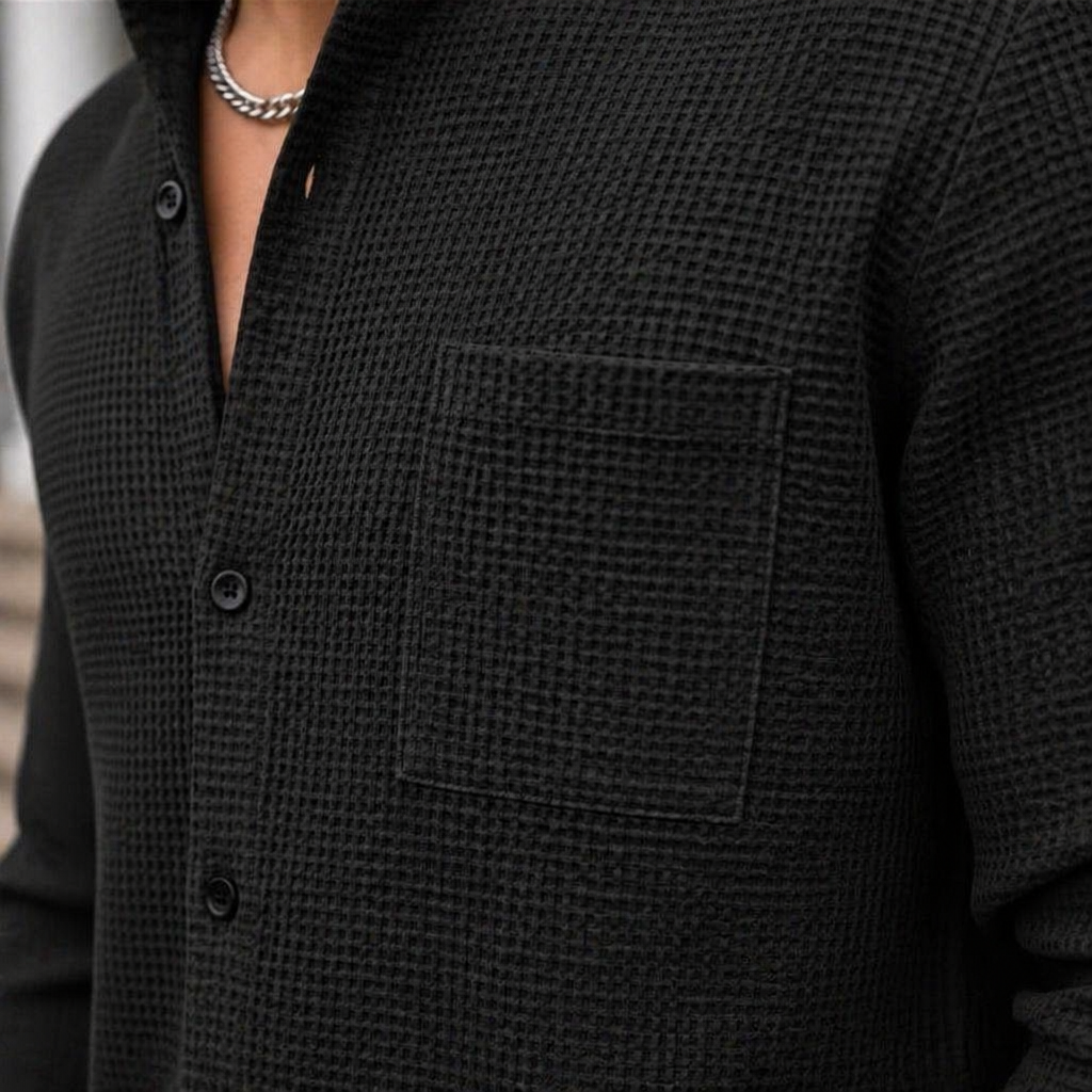 AnyWear™ – Relaxed Waffle-Knit Shirt & Pants Set with Mandarin Collar
