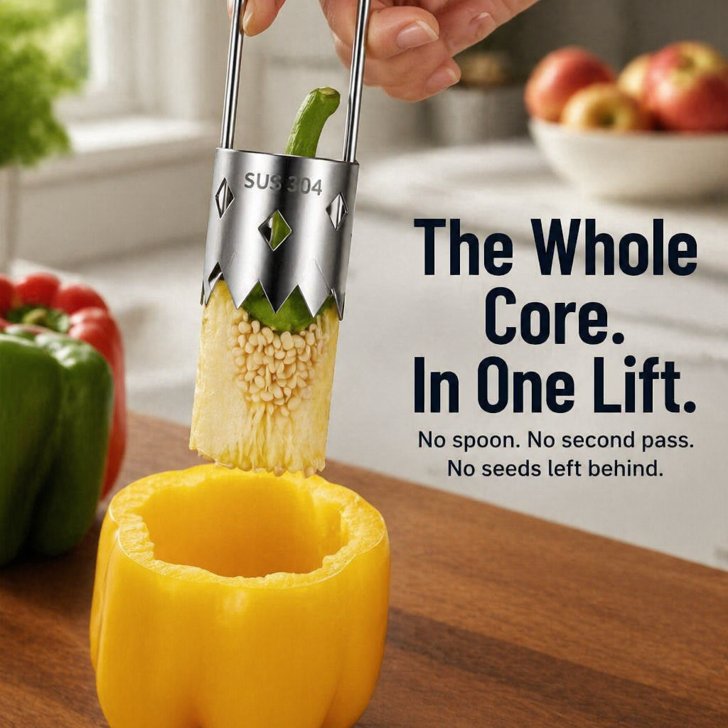 CoreEase™ — Hollow Out Peppers, Apples & Pears in One Clean Twist