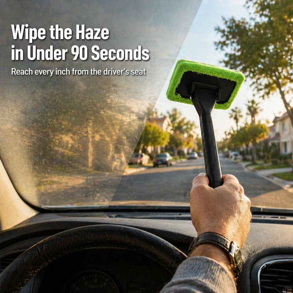 PrismaShine™ — Wipe Hazy Windshields Streak-Free From the Driver's Seat