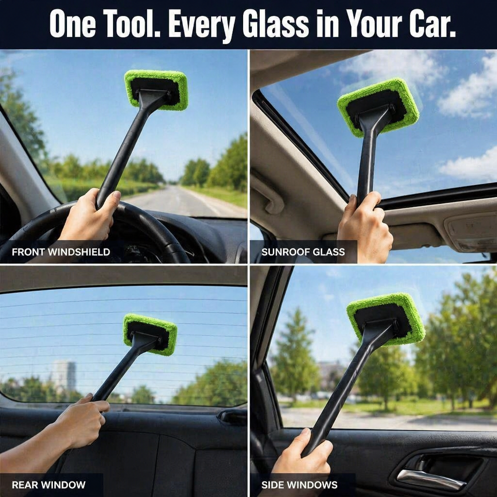 PrismaShine™ — Wipe Hazy Windshields Streak-Free From the Driver's Seat