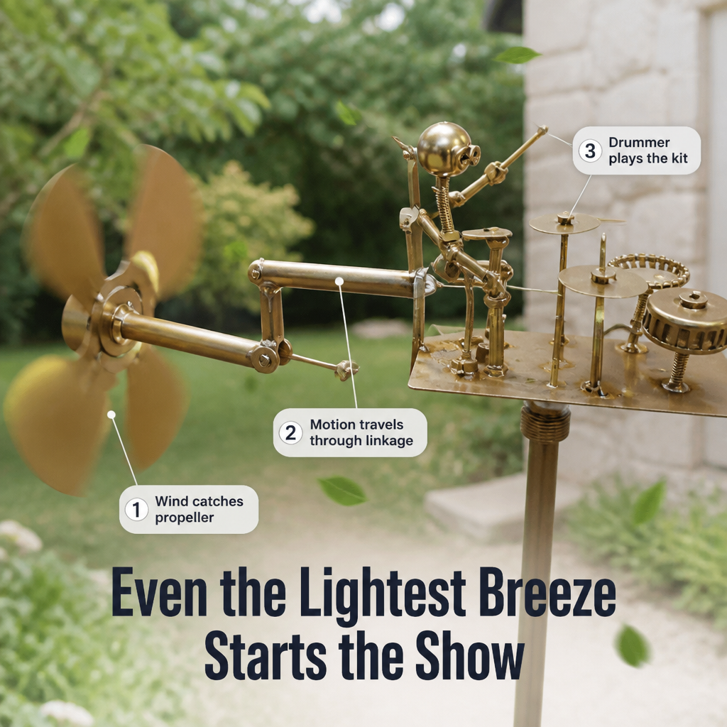 LunaRiff™ Kinetic Drummer Spinner — Turn Every Breeze Into a Backyard Rock Concert