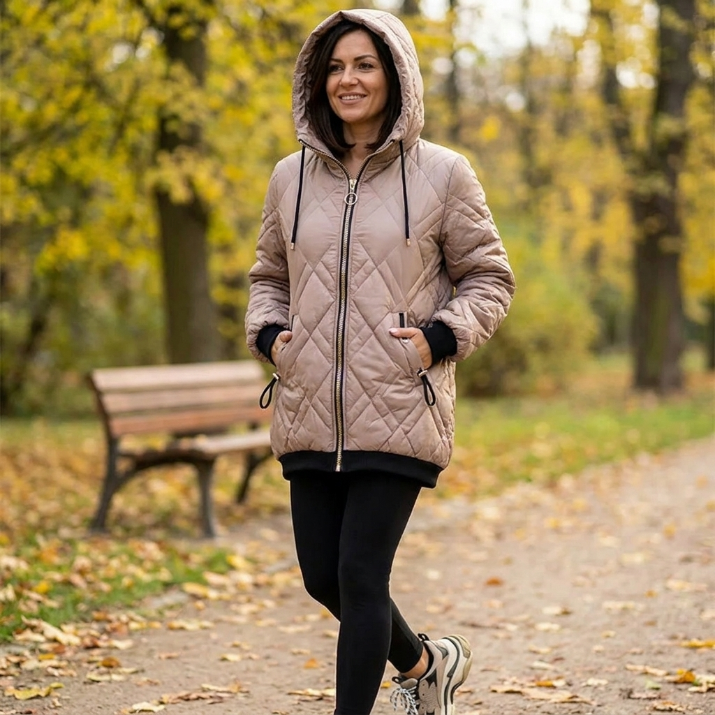 RamoraVibe™ – Diamond-Quilted Hooded Parka with Drawstring Hood