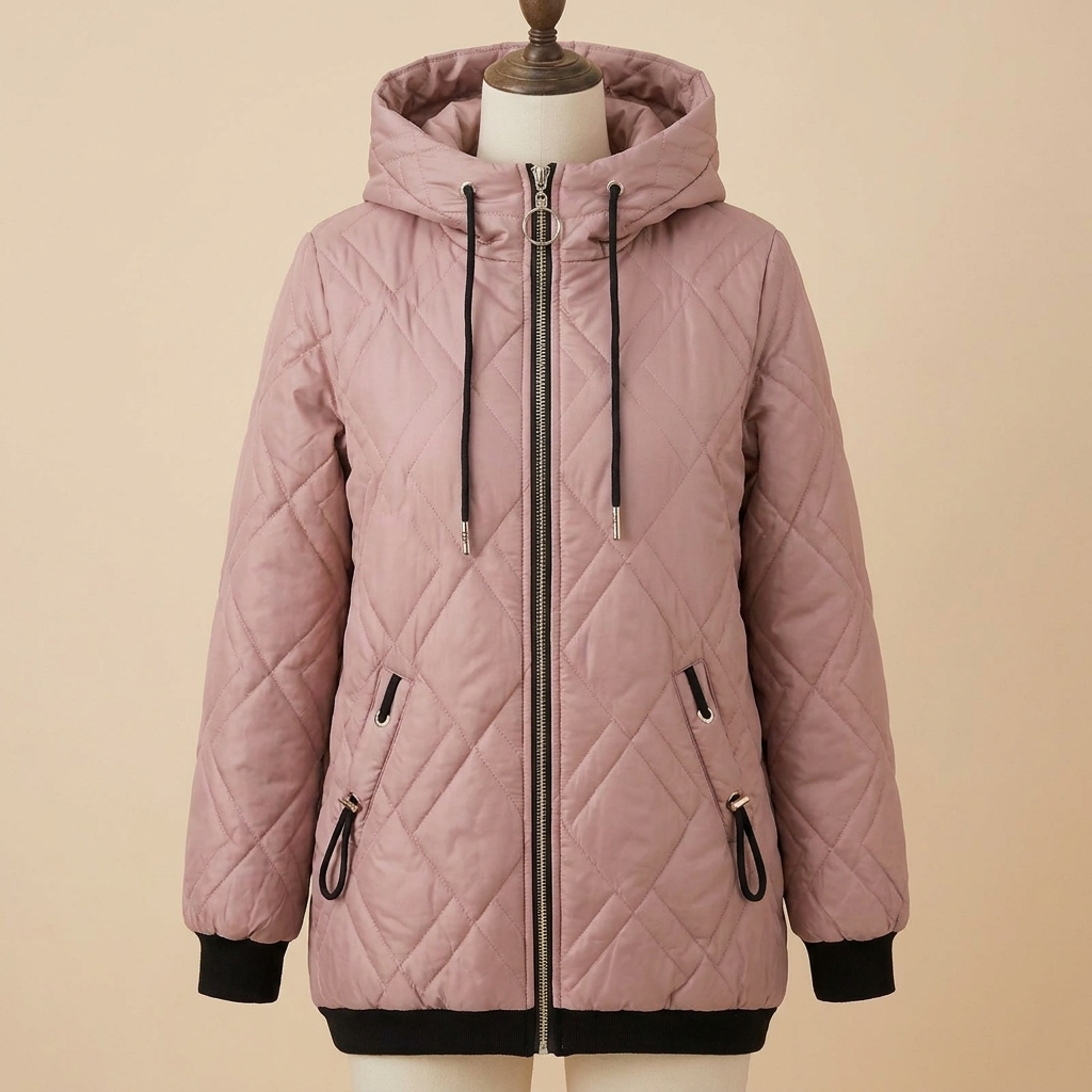 RamoraVibe™ – Diamond-Quilted Hooded Parka with Drawstring Hood