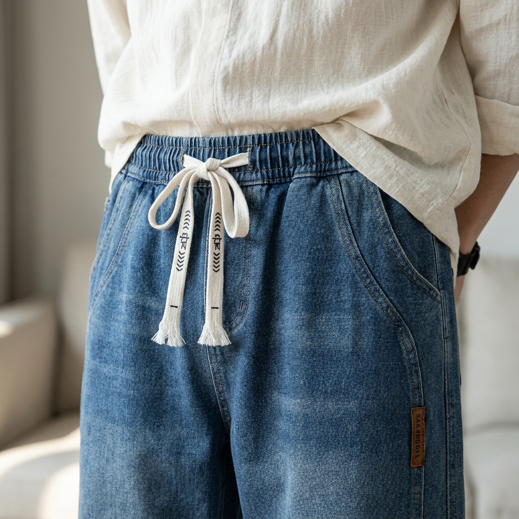RamoraStride™ – Relaxed Straight Leg Jeans with Drawstring Waist
