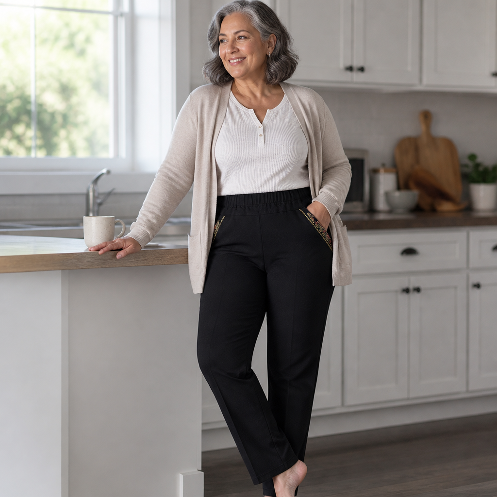 LuxeStride™ – Easy Pull-On Stretch Jeans with Embroidered Pocket Trim