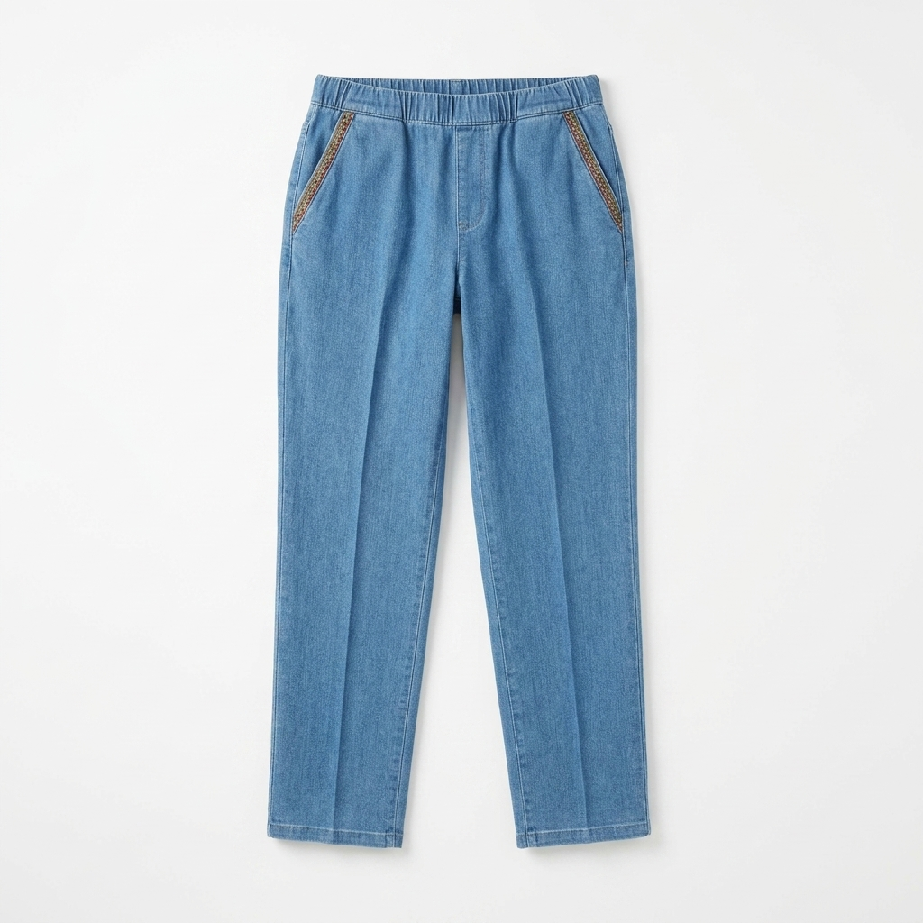LuxeStride™ – Easy Pull-On Stretch Jeans with Embroidered Pocket Trim