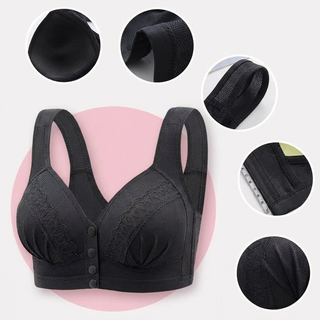 Sculptique™ – Wireless Front-Snap Lift Bra with Lace Detail