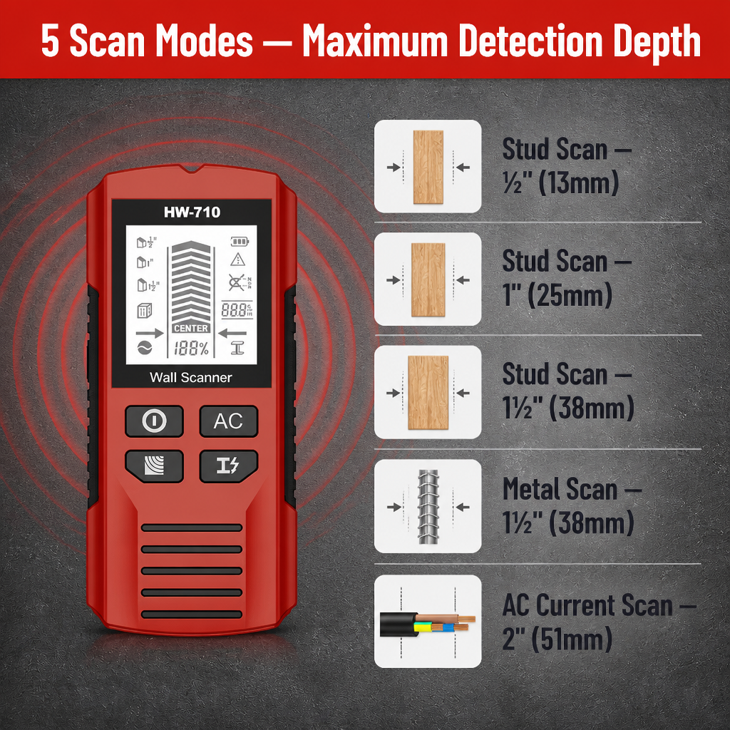 WallScout™ HW-710 — Spot Studs, Wires & Pipes Before You Drill | 5-Mode Scanner