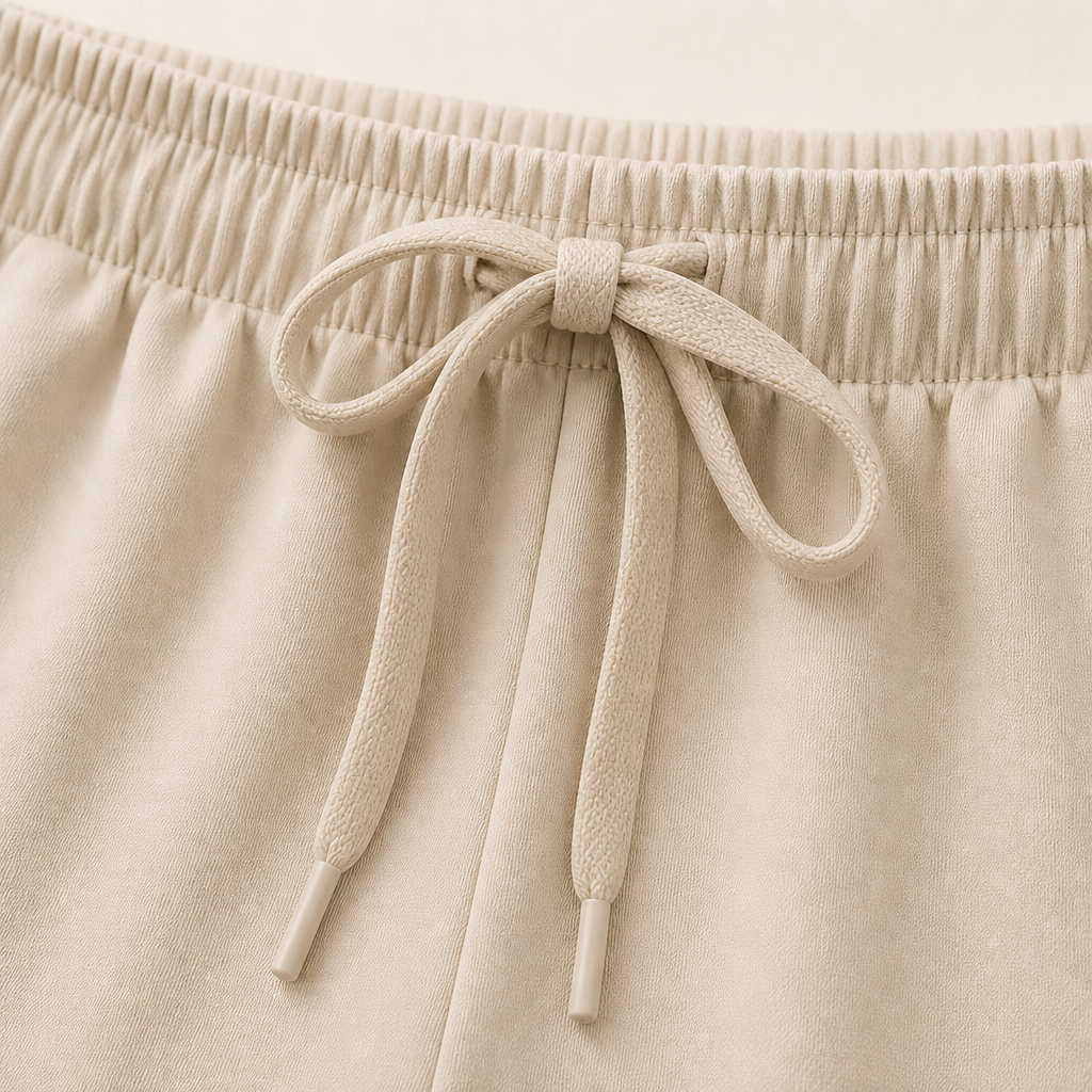 Aesthetic — matching set sold on effortless put-together vibe, not body transformation