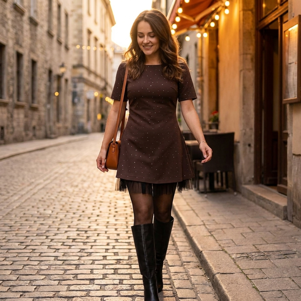 VeroLux™ – Rhinestone-Dotted Mini Dress with Layered Tulle Hem