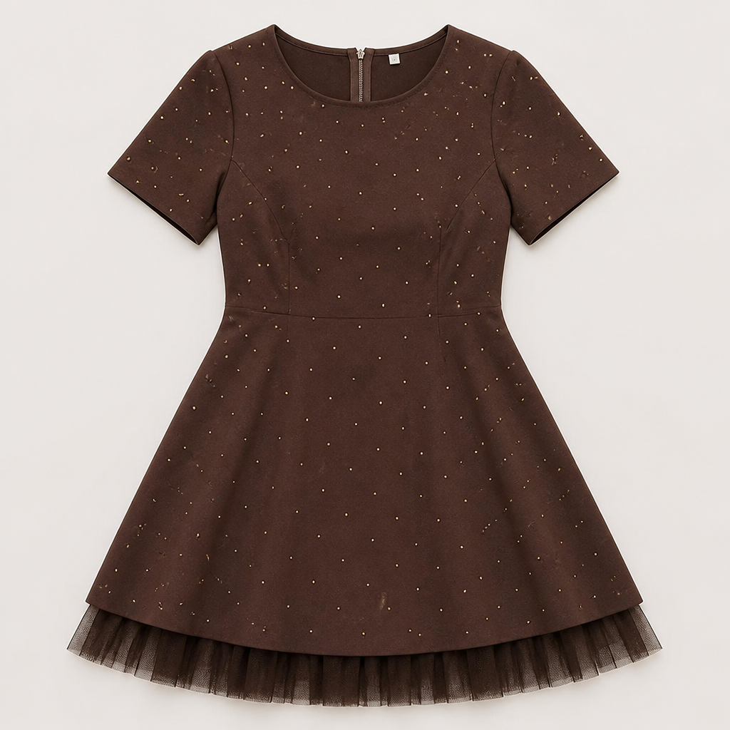 VeroLux™ – Rhinestone-Dotted Mini Dress with Layered Tulle Hem