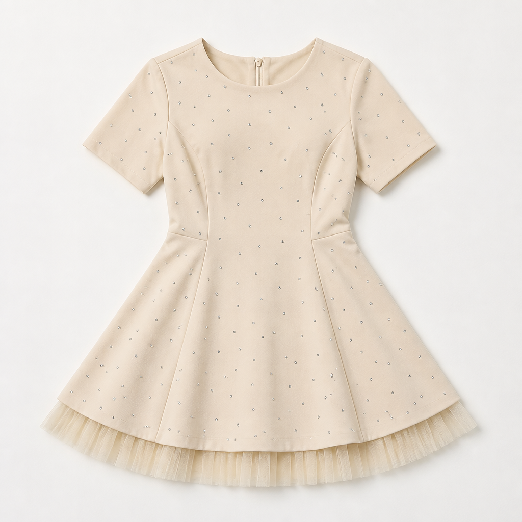 VeroLux™ – Rhinestone-Dotted Mini Dress with Layered Tulle Hem