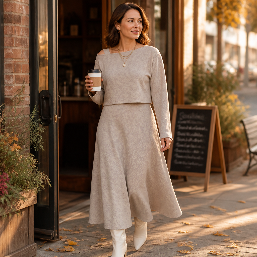 VeloraMist™ – Soft Knit Two-Piece Set with Layered Cropped Top