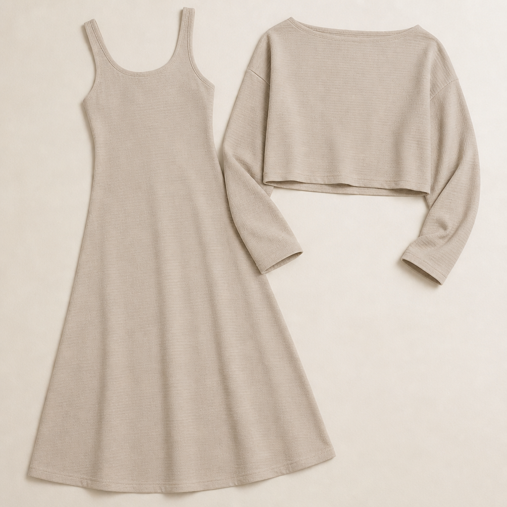 VeloraMist™ – Soft Knit Two-Piece Set with Layered Cropped Top