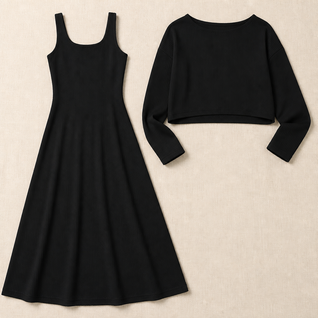 VeloraMist™ – Soft Knit Two-Piece Set with Layered Cropped Top