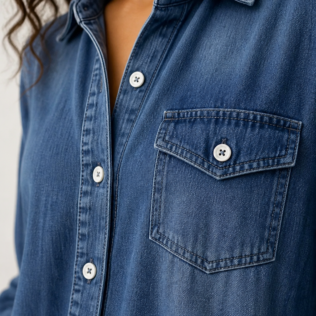 Flowease™ – Relaxed Wide-Leg Denim Jumpsuit with Button-Front Top