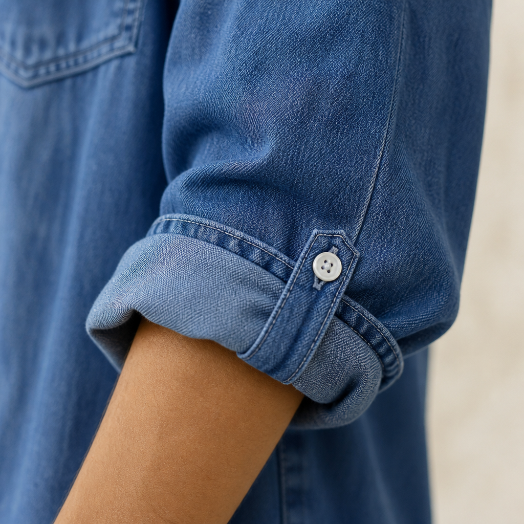 Flowease™ – Relaxed Wide-Leg Denim Jumpsuit with Button-Front Top