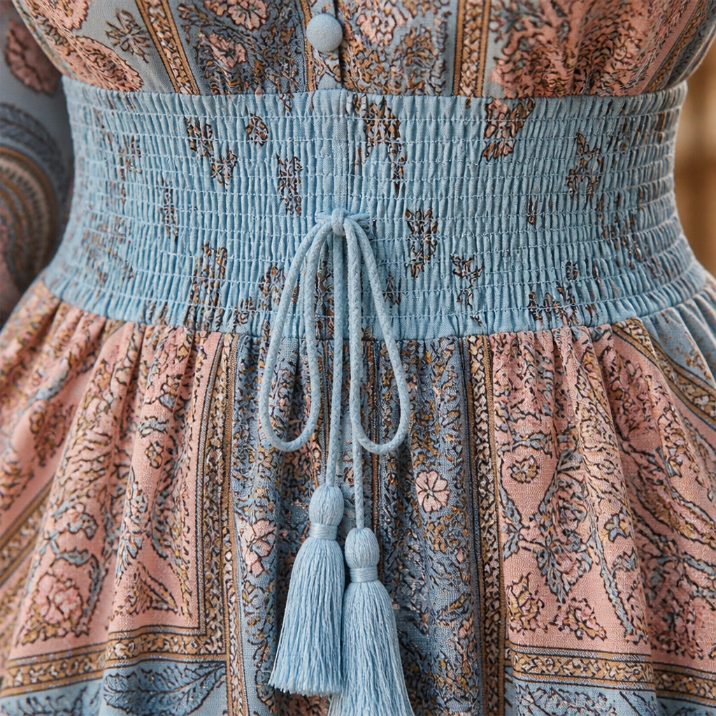 Mirella™ – Bohemian Paisley V-Neck Maxi Dress with Smocked Waist