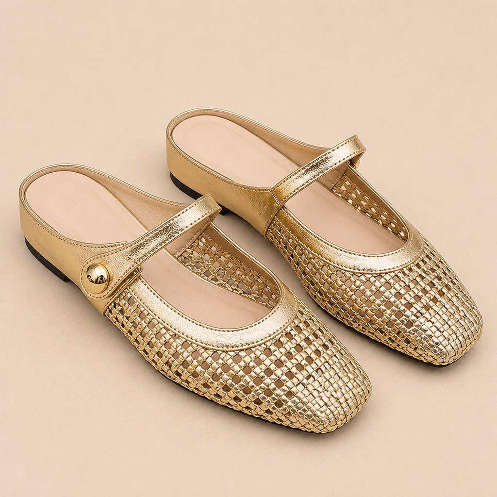 BreezeStep™ – Hand-Woven Square-Toe Mary Jane Mules