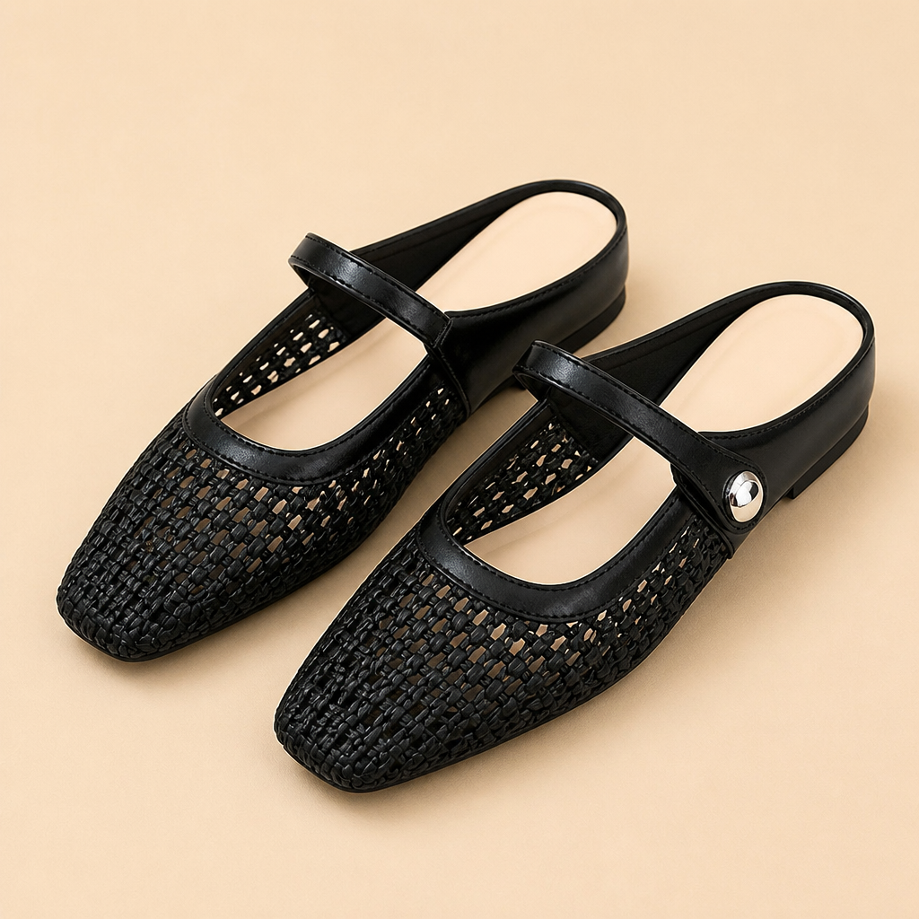 BreezeStep™ – Hand-Woven Square-Toe Mary Jane Mules
