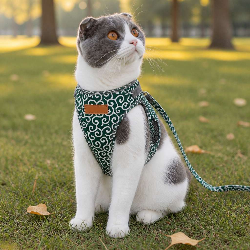 PurrfectFit™ – Japanese Swirl Print Cat Vest Harness with Padded Leash