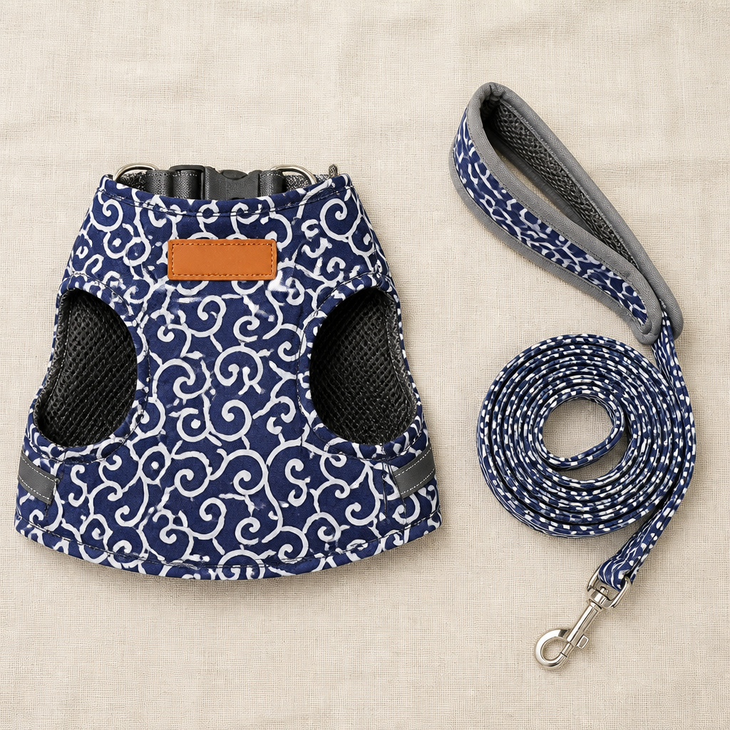 PurrfectFit™ – Japanese Swirl Print Cat Vest Harness with Padded Leash