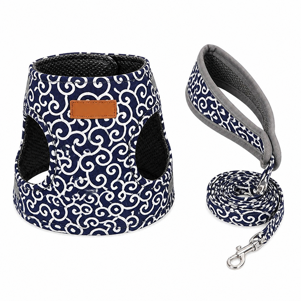PurrfectFit™ – Japanese Swirl Print Cat Vest Harness with Padded Leash