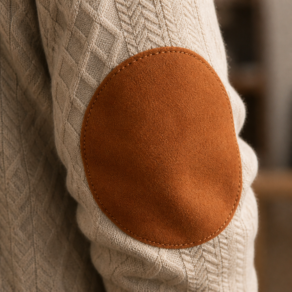 AtlasForge™ – Textured Jacquard Stand-Collar Sweater with Elbow Patches