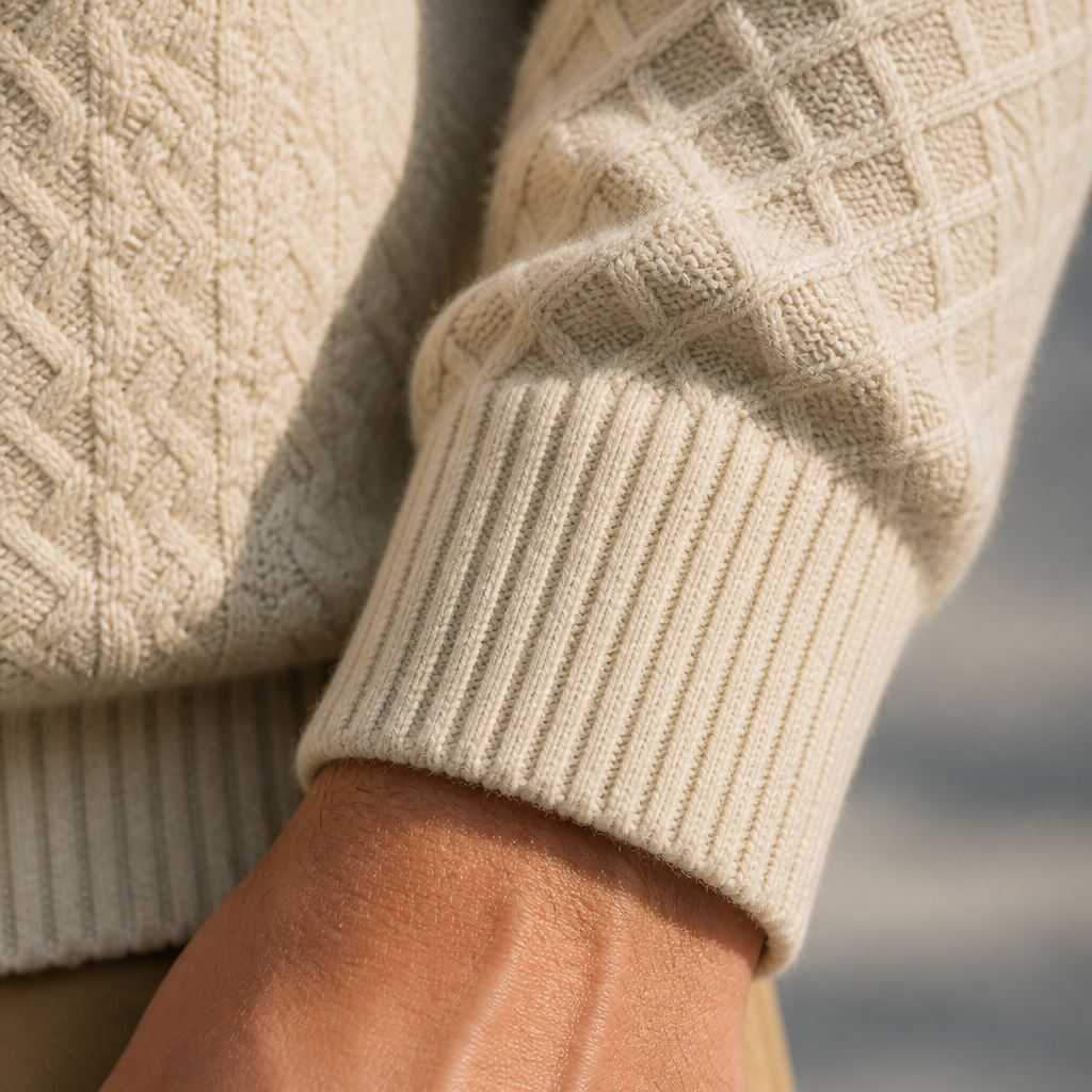 AtlasForge™ – Textured Jacquard Stand-Collar Sweater with Elbow Patches