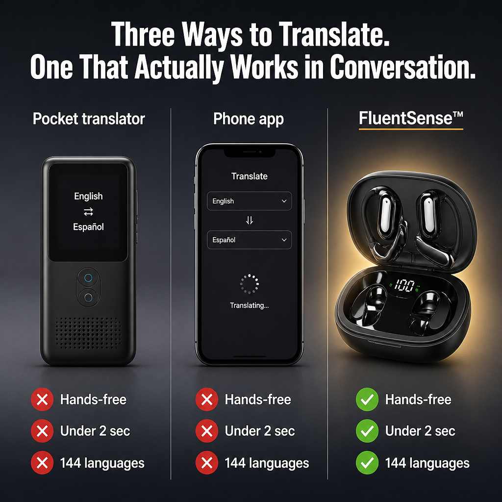 FluentSense™ — Speak 144 Languages Live Without Holding Up Your Phone