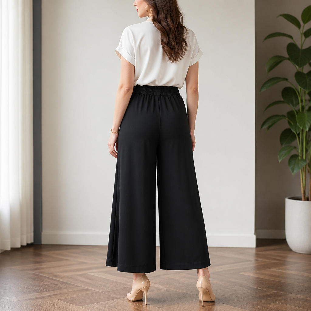 VeroLuxe™ – Flowy Pleated Wide-Leg Pants with Side Button Detail