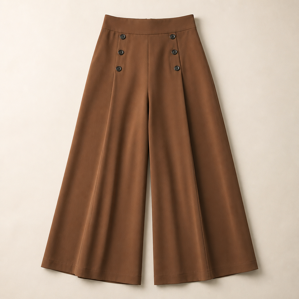 VeroLuxe™ – Flowy Pleated Wide-Leg Pants with Side Button Detail