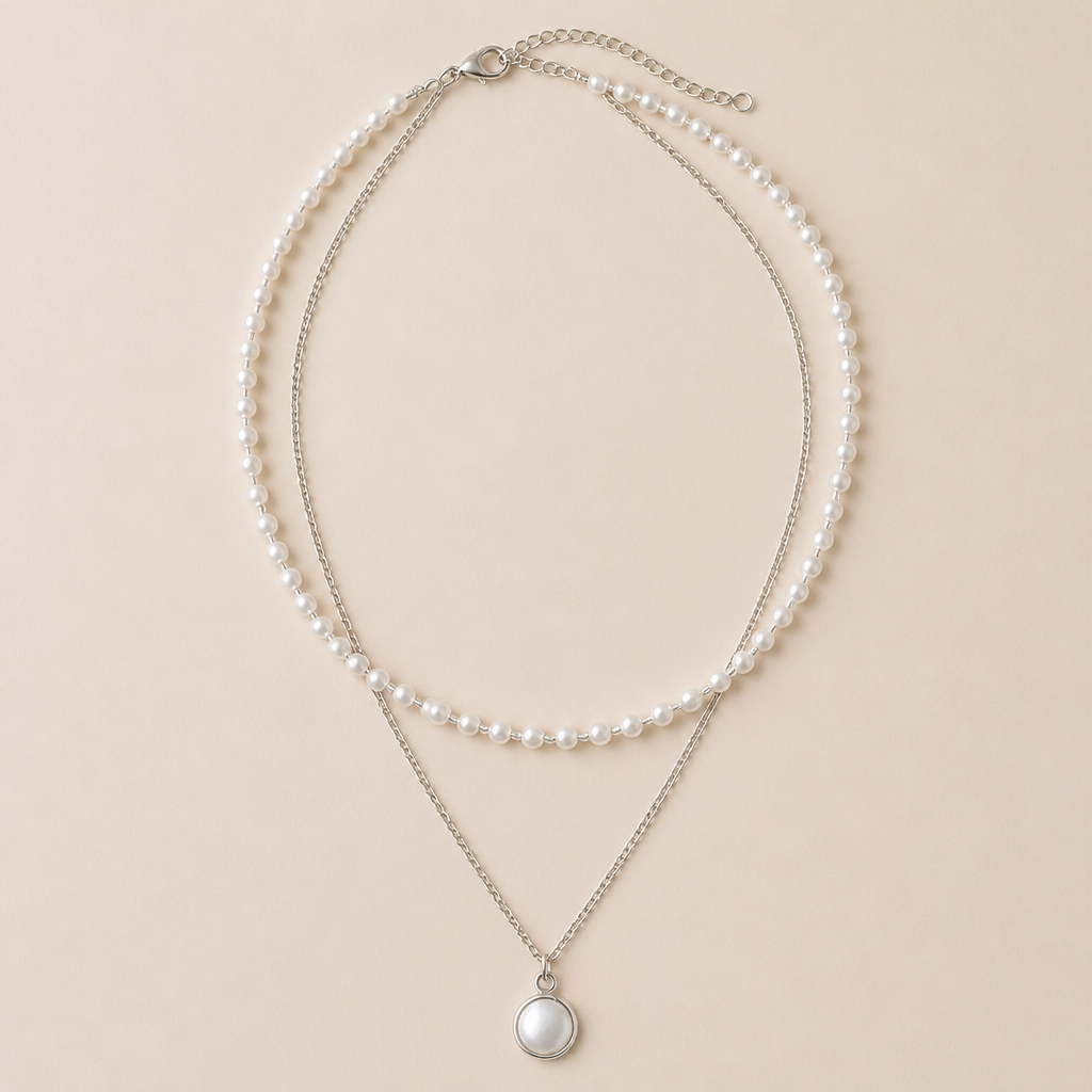 VitariaLuxe™ – Dainty Layered Pearl Necklace with Pendant Drop