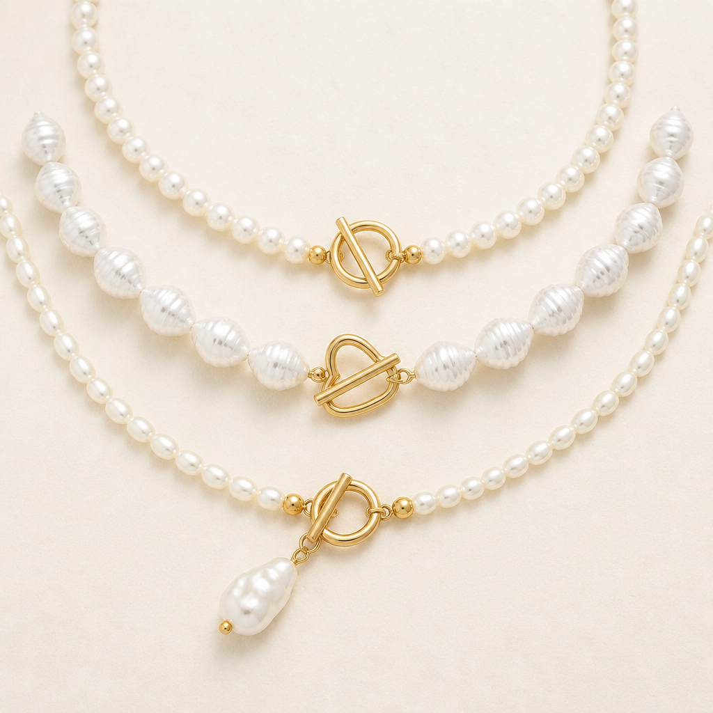 VeraLuxe™ – Three-Strand Pearl Necklace Set with Gold Toggle Clasps