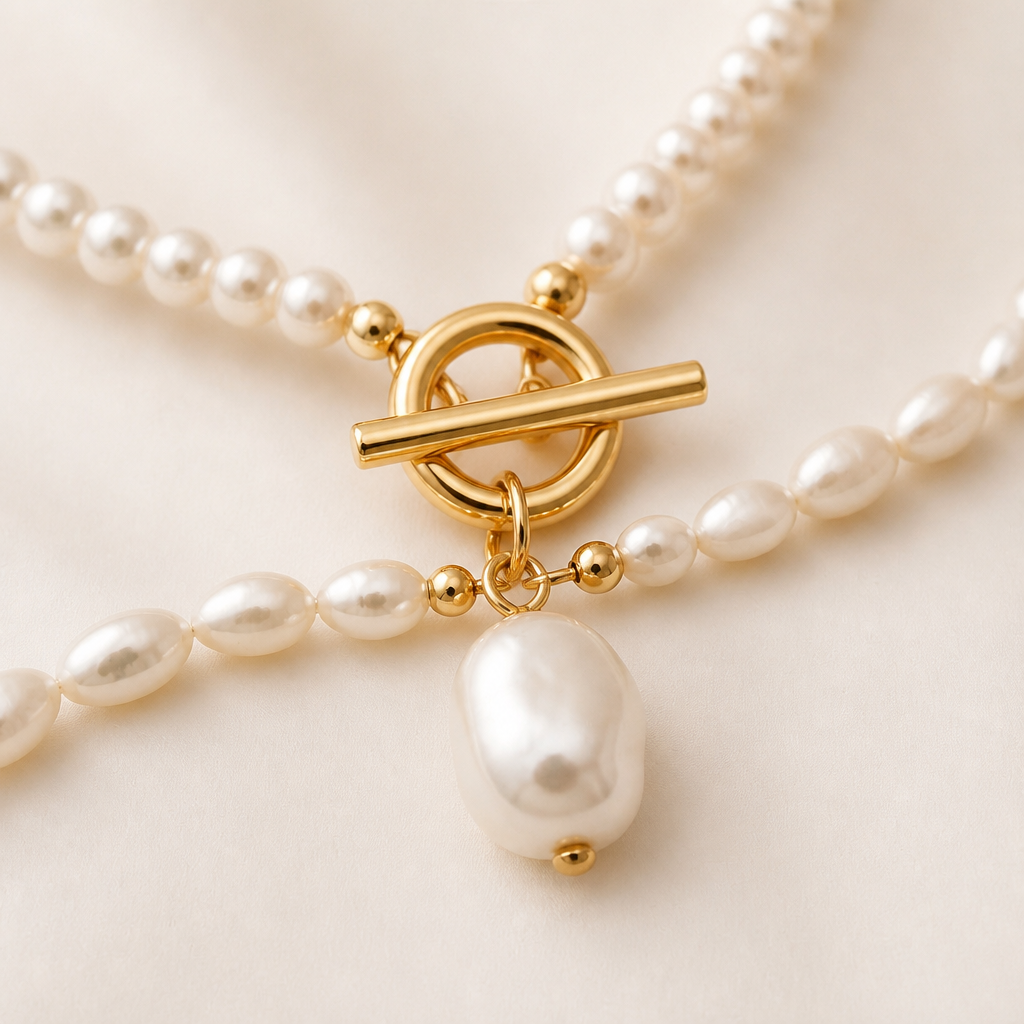VeraLuxe™ – Three-Strand Pearl Necklace Set with Gold Toggle Clasps